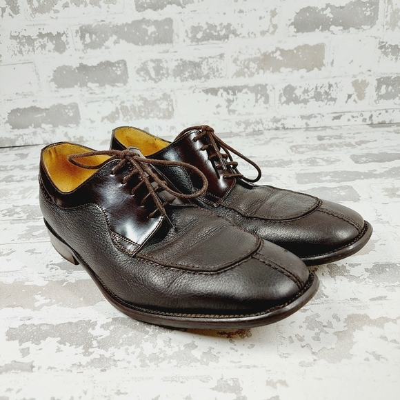 San Remo Brown Leather Lace Up Business Casual Academia Oxford Shoes D754 - Picture 4 of 12